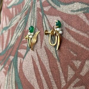 Vintage Faux Jade Pearl Earrings